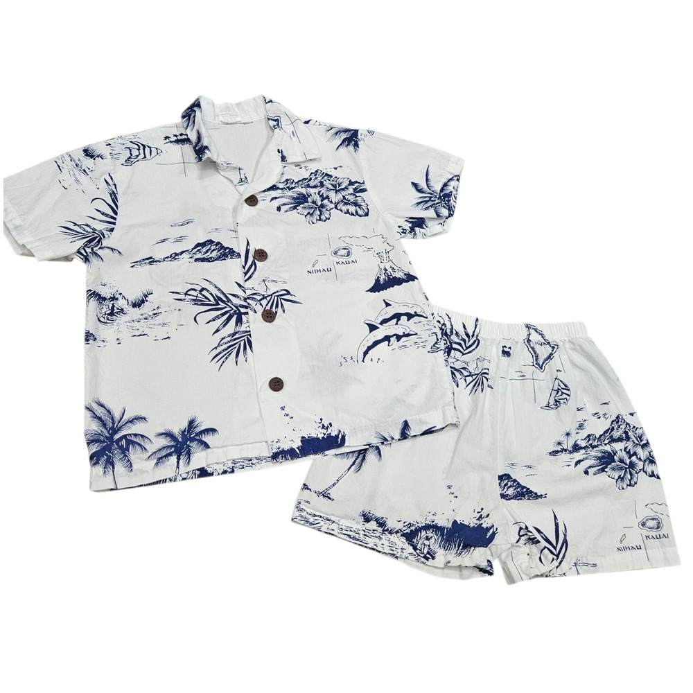 Palmwave Hawaii Little Boys‎ Hawaiian Outfit Set White Blue Islands Tropical 6